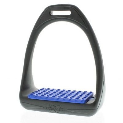 Estribo de equitação preto com placa azul antiderrapante