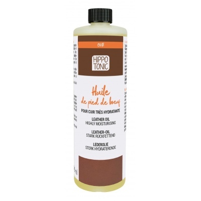 Frasco de óleo para couro Hippo Tonic com rótulo branco e castanho