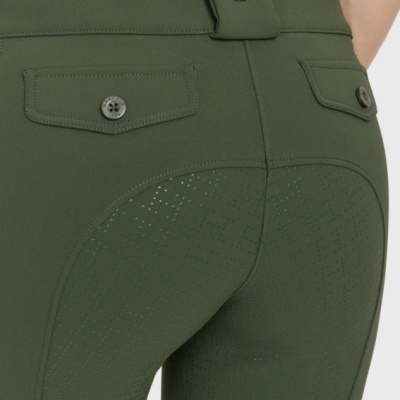 Calças justas verdes com bolsos e detalhes antiderrapantes