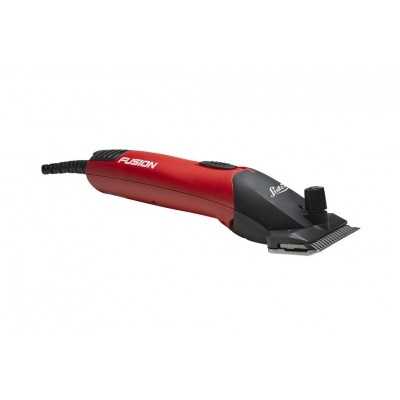 Máquina de cortar cabelo elétrica vermelha e preta com lâmina metálica