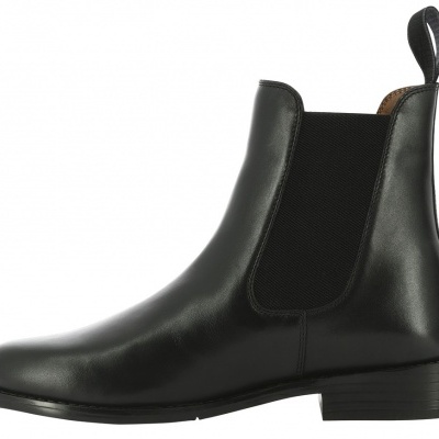 Bota mulher preta em pele com elástico lateral e salto baixo