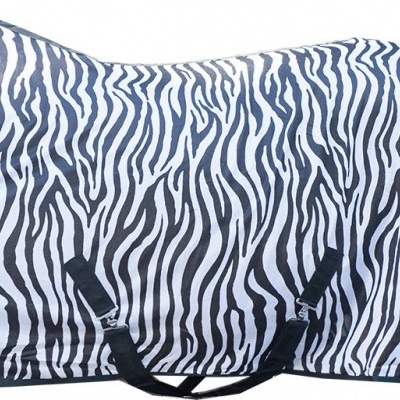 Cobertor para cavalo padrão zebra branco e preto com alças pretas