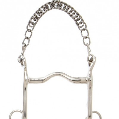 Freio metálico prateado com corrente e texto gravado