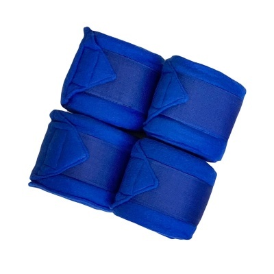 Quatro bandagens elásticas azuis com velcro em fundo branco