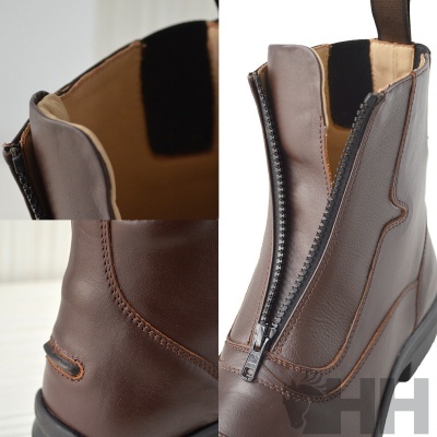 Botas de couro castanhas com fecho de correr frontal preto