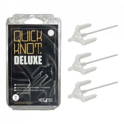 Pacote e três clips Quick Knot Deluxe brancos para crinas de cavalos