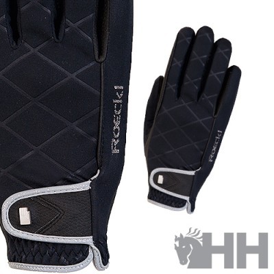 luvas pretas com padrão quadriculado e fecho ajustável