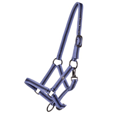Cabresto para cavalo em nylon azul com fivelas metálicas