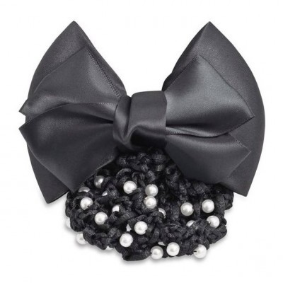 Elástico de cabelo preto com laço grande e rede com pérolas