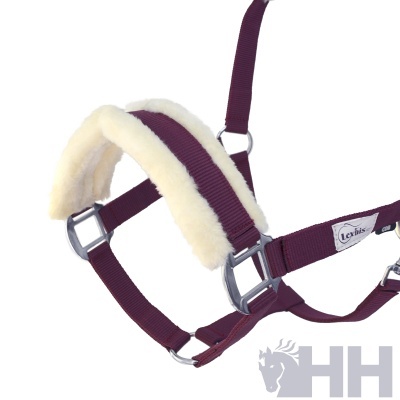 Cabresto de nylon roxo com pelo branco e ferragens metálicas