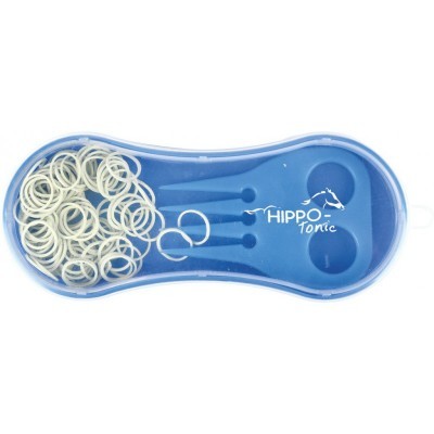 Estojo azul de plástico com elásticos brancos e texto HIPPO-Tonic