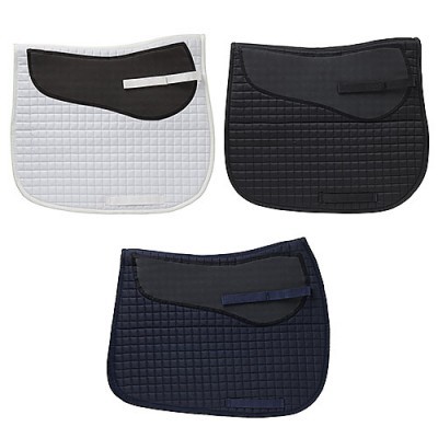 Três mantas para sela de cavalo em branco, preto e azul escuro com textura acolchoada quadrada