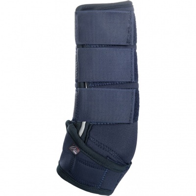 Braçadeira ortopédica azul-marinho com tiras de velcro para ajuste.