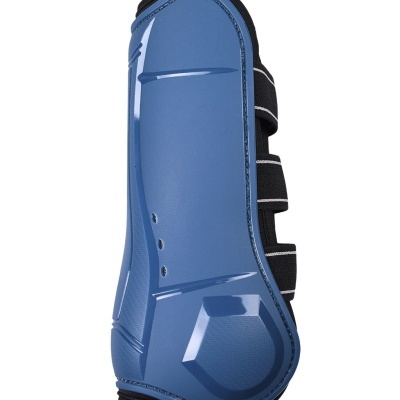 Perneira protetora azul com tiras elásticas pretas