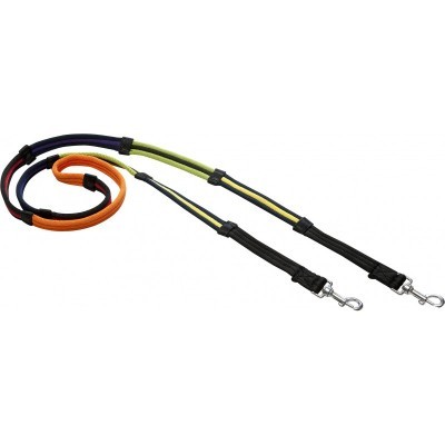 Trela dupla para cão em tecido colorido com ganchos metálicos