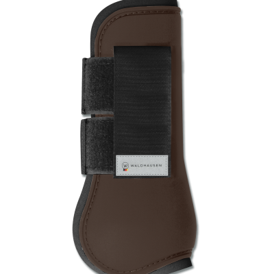 Peça de proteção castanha para equitação com tiras de velcro pretas e etiqueta WALDHAUSEN