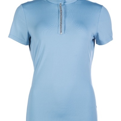 Camisola desportiva azul clara com fecho na frente