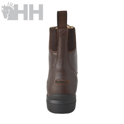 Botim castanho em pele vista de trás com logo HH cinzento