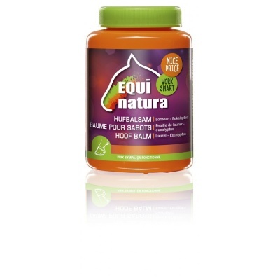 Frasco de pomada Equi natura para cascos com rótulo colorido e tampa verde