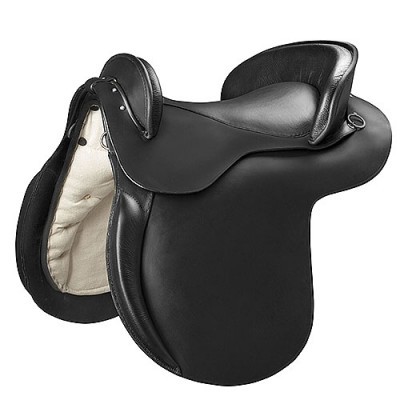 Sela de equitação preta em couro com interior acolchoado bege