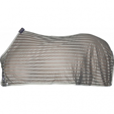 Manta para cavalo cinza com riscas brancas e faixa preta