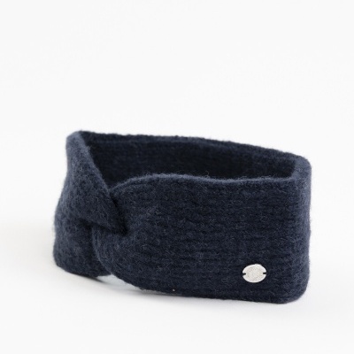 Faixa de cabelo azul escuro em tecido de malha grossa com detalhe torcido.