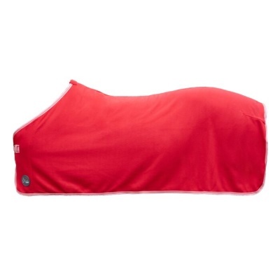 Cobertura vermelha para cavalo com detalhes em branco e logótipo