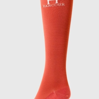 Meia alta laranja com logo HARCOUR bordado branco