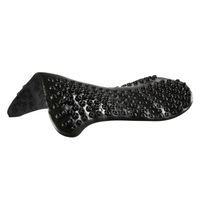 Suporte ergonómico preto com textura e pontos salientes sobre fundo branco