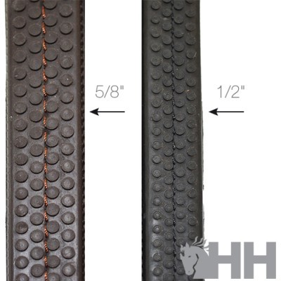 Duas tiras pretas com textura circular e marcações 5/8