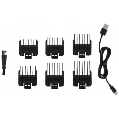 Seis pentes de corte pretos, cabo USB e escova de limpeza