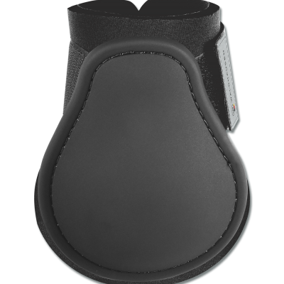 Proteção preta para cavalo com fecho de velcro e etiqueta lateral