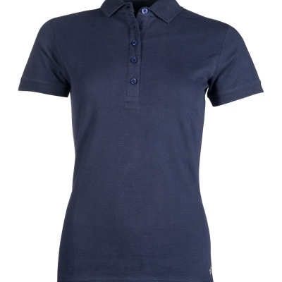 Polo feminino azul escuro com botões e gola