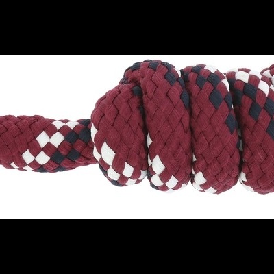 Leash de cão tecido vermelho, branco e preto com mosquetão prateado