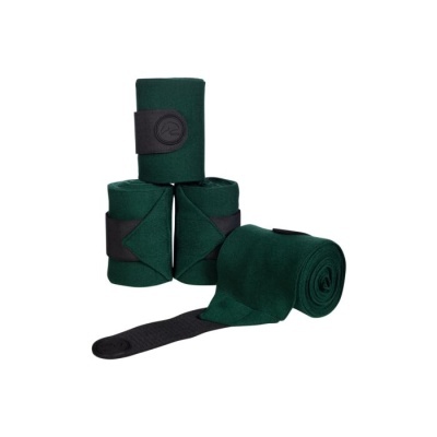 Conjunto de quatro bandagens elásticas verdes com fecho de velcro preto em fundo branco