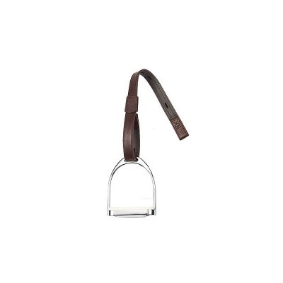 Estribo de equitação em couro castanho e metal prateado