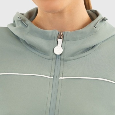 Casaco verde claro com fecho de correr e capuz