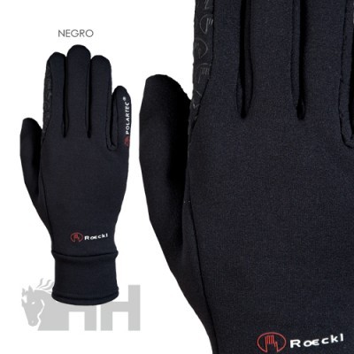 Luvas pretas com detalhes texturizados e marca Roeckl