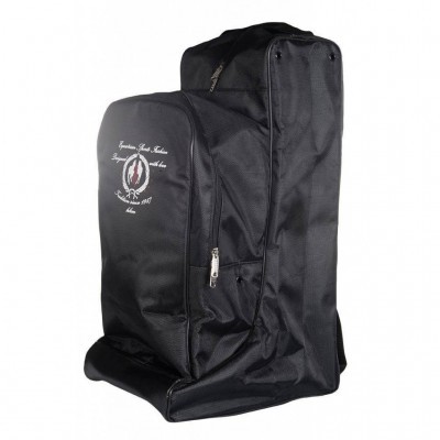 mochila preta de tecido com bordado branco e zíper