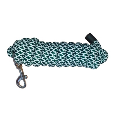 Corda trançada branca e verde com mosquetão metálico prateado