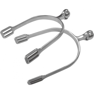 Par de esporas metálicas prateadas com pontas em forma de garfo