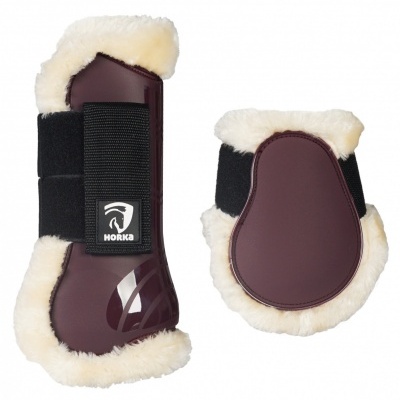 Conjunto de proteção Horka em bordô com pelúcia branca para equitação