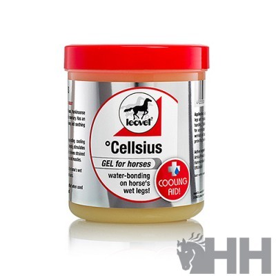 Frasco de gel para cavalos Leovet Cellsis com tampa vermelha e rótulo branco e prata