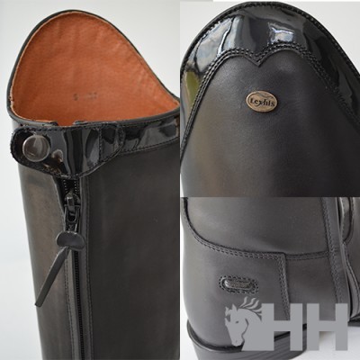 Bota feminina preta com verniz e fecho de correr lateral