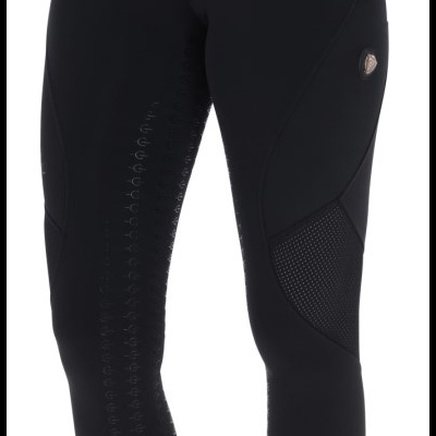 Leggings pretas com textura de silicone nas pernas e inserções em malha nas coxas