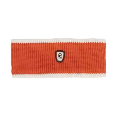 Bandana laranja com bordas brancas e emblema central