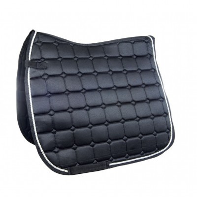 Manta preta para cavalo com textura acolchoada e borda branca e preta