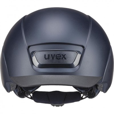 Capacete azul escuro mate marca uvex com design aerodinâmico