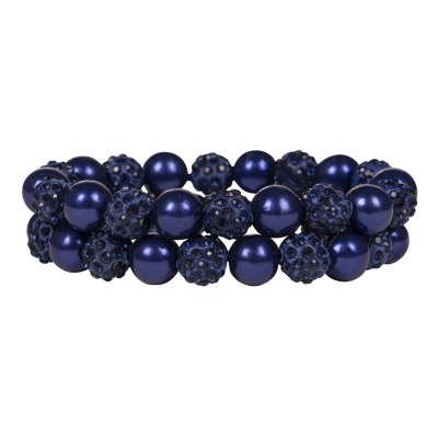 Pulseira azul com contas lisas e cravejadas