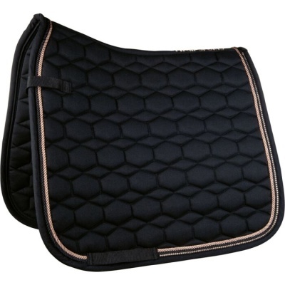 Tapete de sela para cavalo preto acolchoado com bordas douradas